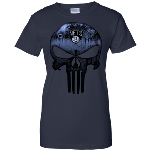 Brooklyn Nets Basketball The Punisher Skull T-Shirt For Women