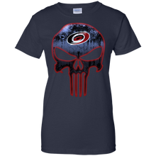 Load image into Gallery viewer, Carolina Hurricanes Hockey The Punisher Skull T-Shirt For Women