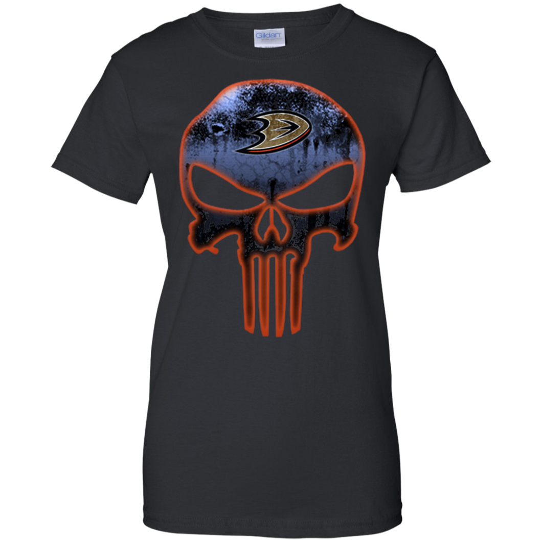 Anaheim Ducks Hockey The Punisher Skull T-Shirt For Women