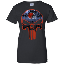 Load image into Gallery viewer, Cleveland Browns Football The Punisher Skull T-Shirt For Women