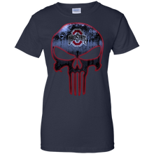 Load image into Gallery viewer, Ohio State Buckeyes Football The Punisher Skull T-Shirt For Women