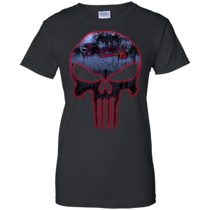 Atlanta Braves Baseball The Punisher Skull T-Shirt For Women