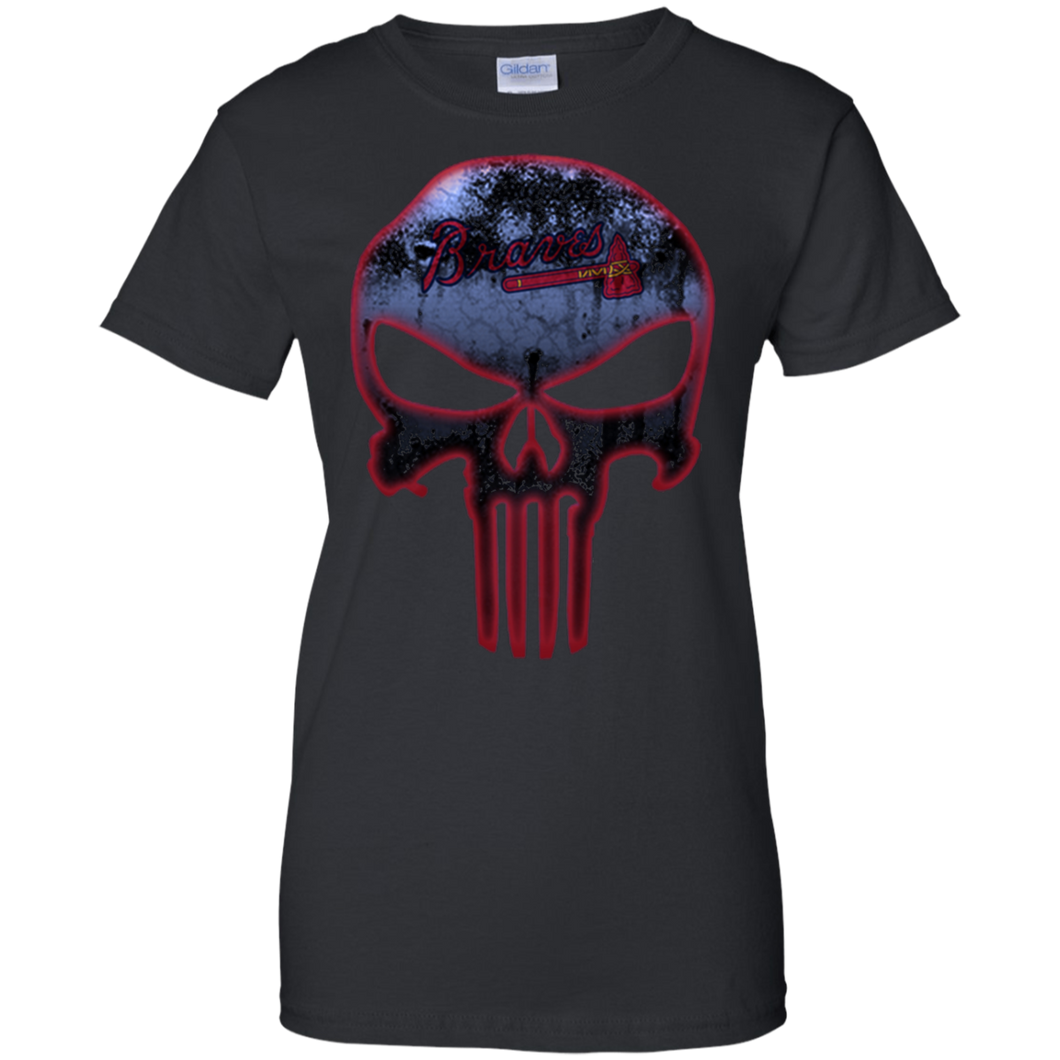 Atlanta Braves Baseball The Punisher Skull T-Shirt For Women