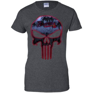 Atlanta Braves Baseball The Punisher Skull T-Shirt For Women