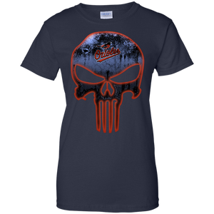 Baltimore Orioles Baseball The Punisher Skull T-Shirt For Women