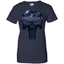 Load image into Gallery viewer, Columbus Blue Jackets Hockey The Punisher Skull T-Shirt For Women