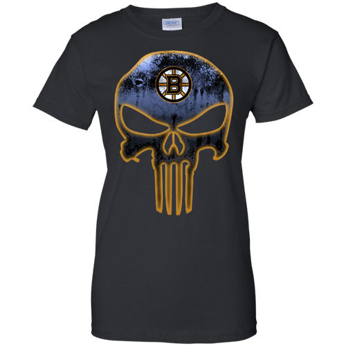 Boston Bruins Hockey The Punisher Skull T-Shirt For Women