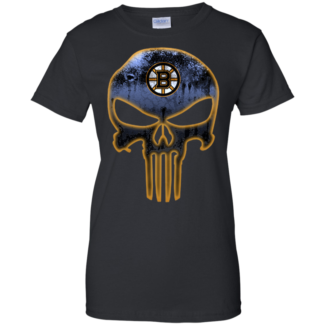 Boston Bruins Hockey The Punisher Skull T-Shirt For Women