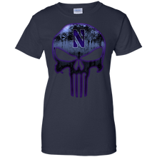Load image into Gallery viewer, Northwestern Wildcats Football The Punisher Skull T-Shirt For Women