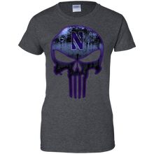 Load image into Gallery viewer, Northwestern Wildcats Football The Punisher Skull T-Shirt For Women