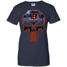 Load image into Gallery viewer, Cincinnati Bengals Football The Punisher Skull T-Shirt For Women