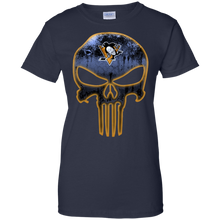Load image into Gallery viewer, Pittsburgh Penguins Hockey The Punisher Skull T-Shirt For Women