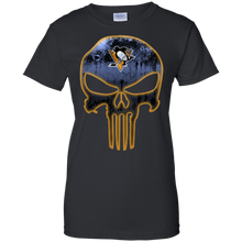 Load image into Gallery viewer, Pittsburgh Penguins Hockey The Punisher Skull T-Shirt For Women