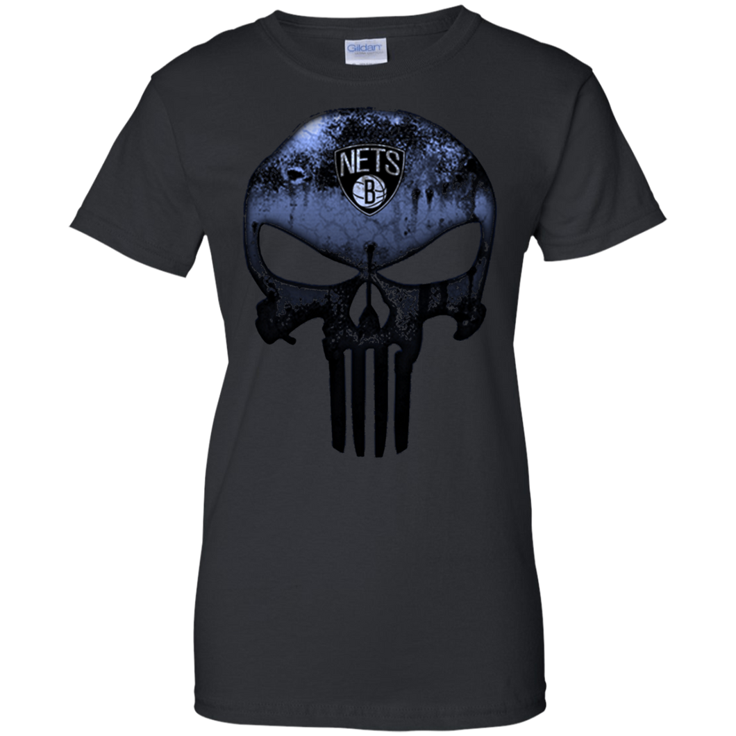 Brooklyn Nets Basketball The Punisher Skull T-Shirt For Women