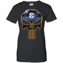 Load image into Gallery viewer, Pittsburgh Steelers Football The Punisher Skull T-Shirt For Women