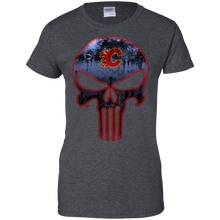 Load image into Gallery viewer, Calgary Flames Hockey The Punisher Skull T-Shirt For Women