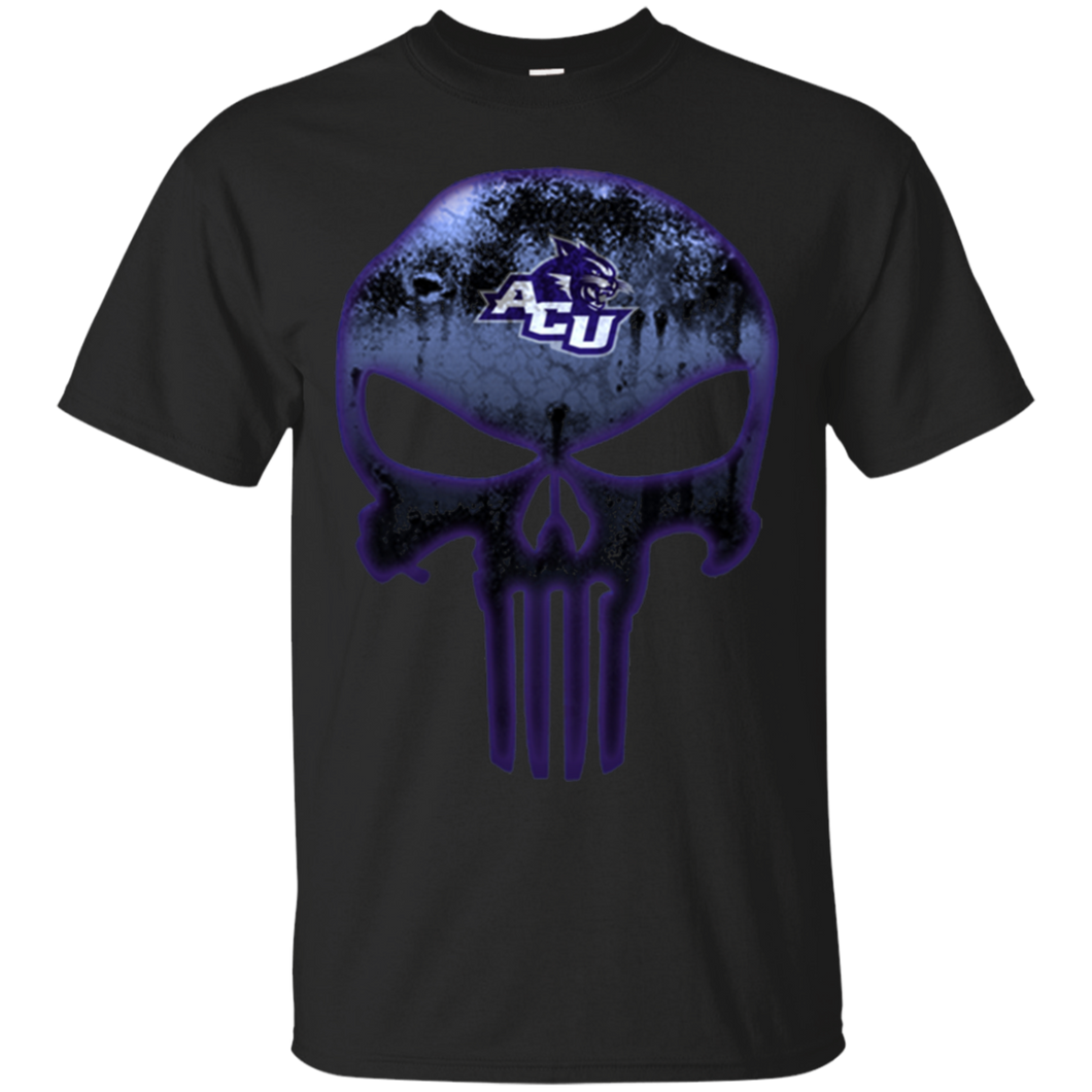 Abilene Christian Wildcats Football The Punisher Skull T - Shirt For Men