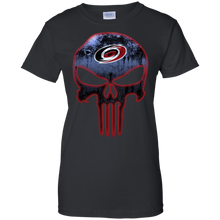 Load image into Gallery viewer, Carolina Hurricanes Hockey The Punisher Skull T-Shirt For Women