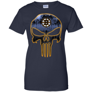 Boston Bruins Hockey The Punisher Skull T-Shirt For Women