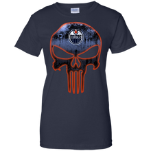 Load image into Gallery viewer, Edmonton Oilers Hockey The Punisher Skull T-Shirt For Women