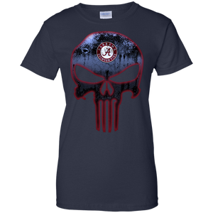 Alabama Crimson Football The Punisher Skull T-Shirt For Women