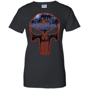 Baltimore Orioles Baseball The Punisher Skull T-Shirt For Women