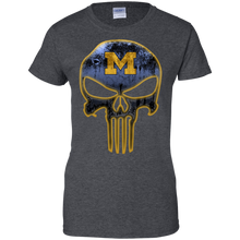 Load image into Gallery viewer, Michigan Wolverines Football The Punisher Skull T-Shirt For Women