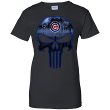 Load image into Gallery viewer, Chicago Cubs Baseball The Punisher Skull T-Shirt For Women