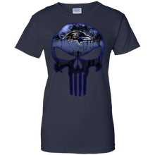 Load image into Gallery viewer, Baltimore Ravens Football The Punisher Skull T-Shirt For Women