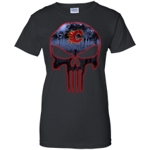 Load image into Gallery viewer, Calgary Flames Hockey The Punisher Skull T-Shirt For Women