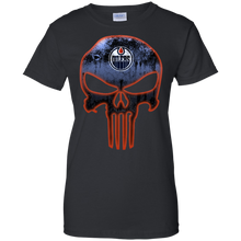 Load image into Gallery viewer, Edmonton Oilers Hockey The Punisher Skull T-Shirt For Women