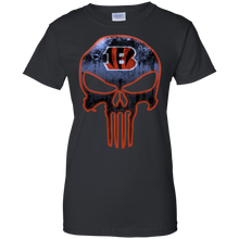 Load image into Gallery viewer, Cincinnati Bengals Football The Punisher Skull T-Shirt For Women