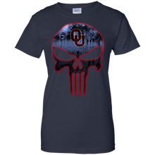 Load image into Gallery viewer, Oklahoma Sooners Football The Punisher Skull T-Shirt For Women