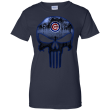 Load image into Gallery viewer, Chicago Cubs Baseball The Punisher Skull T-Shirt For Women