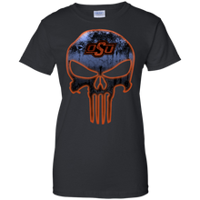 Load image into Gallery viewer, Oklahoma State Cowboys Football The Punisher Skull T-Shirt For Women