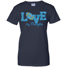 Load image into Gallery viewer, Glitter Love For Los Angeles Chargers Fans T-Shirt For Women