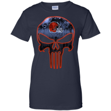 Load image into Gallery viewer, Cleveland Browns Football The Punisher Skull T-Shirt For Women