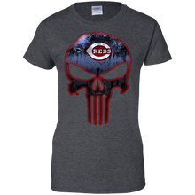 Load image into Gallery viewer, Cincinnati Reds Baseball The Punisher Skull T-Shirt For Women