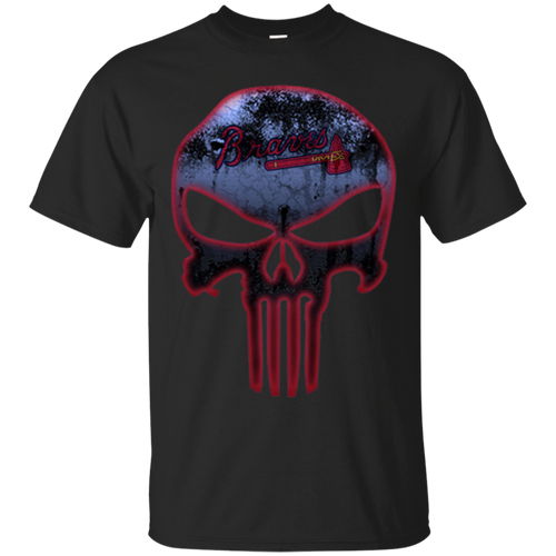 Atlanta Braves Baseball The Punisher Skull T - Shirt For Men