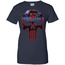 Load image into Gallery viewer, Calgary Flames Hockey The Punisher Skull T-Shirt For Women