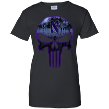 Load image into Gallery viewer, Northwestern Wildcats Football The Punisher Skull T-Shirt For Women