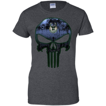 Load image into Gallery viewer, Milwaukee Bucks Basketball The Punisher Skull T-Shirt For Women