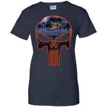 Load image into Gallery viewer, Anaheim Ducks Hockey The Punisher Skull T-Shirt For Women