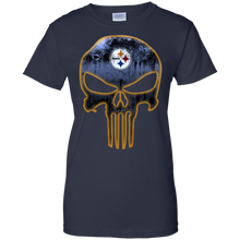 Load image into Gallery viewer, Pittsburgh Steelers Football The Punisher Skull T-Shirt For Women