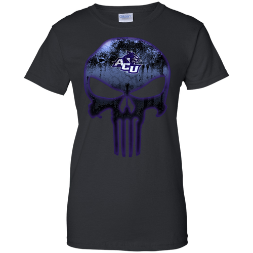 Abilene Christian Wildcats Football The Punisher Skull T-Shirt For Women