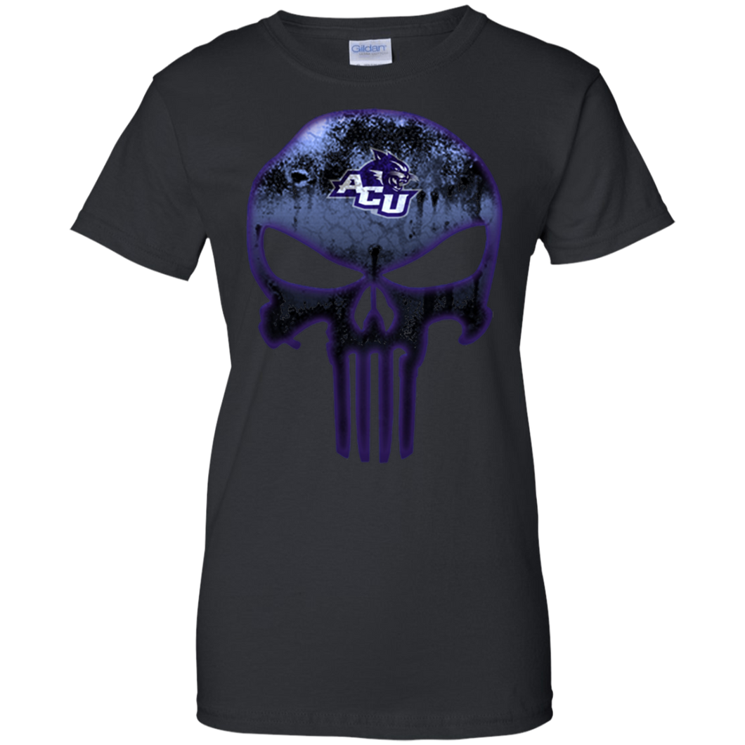 Abilene Christian Wildcats Football The Punisher Skull T-Shirt For Women