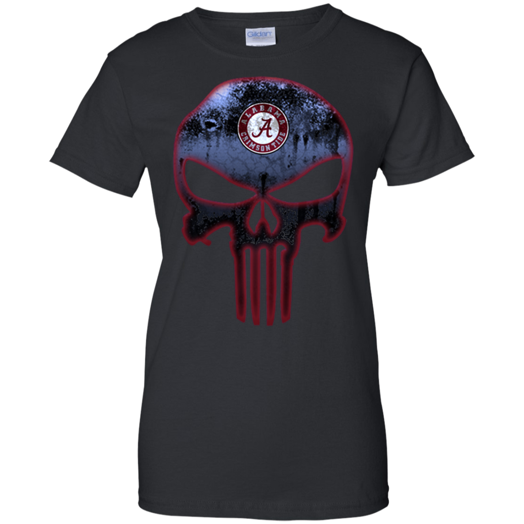 Alabama Crimson Football The Punisher Skull T-Shirt For Women