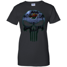 Load image into Gallery viewer, Minnesota Wild Hockey The Punisher Skull T-Shirt For Women